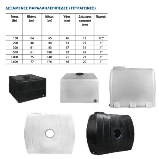 Δεξαμενή παραλληλεπίπεδη  πλαστική  200Lt