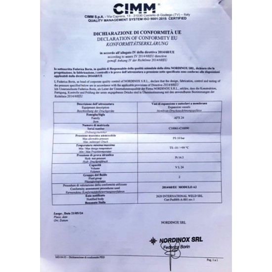 Δοχείο Διαστολής 24 L ΙΝΟΧ Cimm 10 bar 