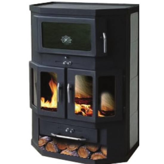 Energy-efficient steel wood stove KZS 400K with oven and radiator connection